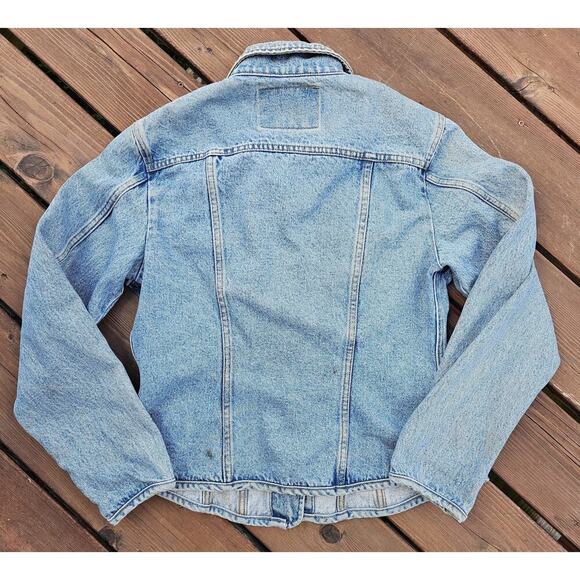 Faconnable Denim Jean Jacket Womens Large Button Blue Trucker Long Sleeve Y2K - Picture 10 of 11